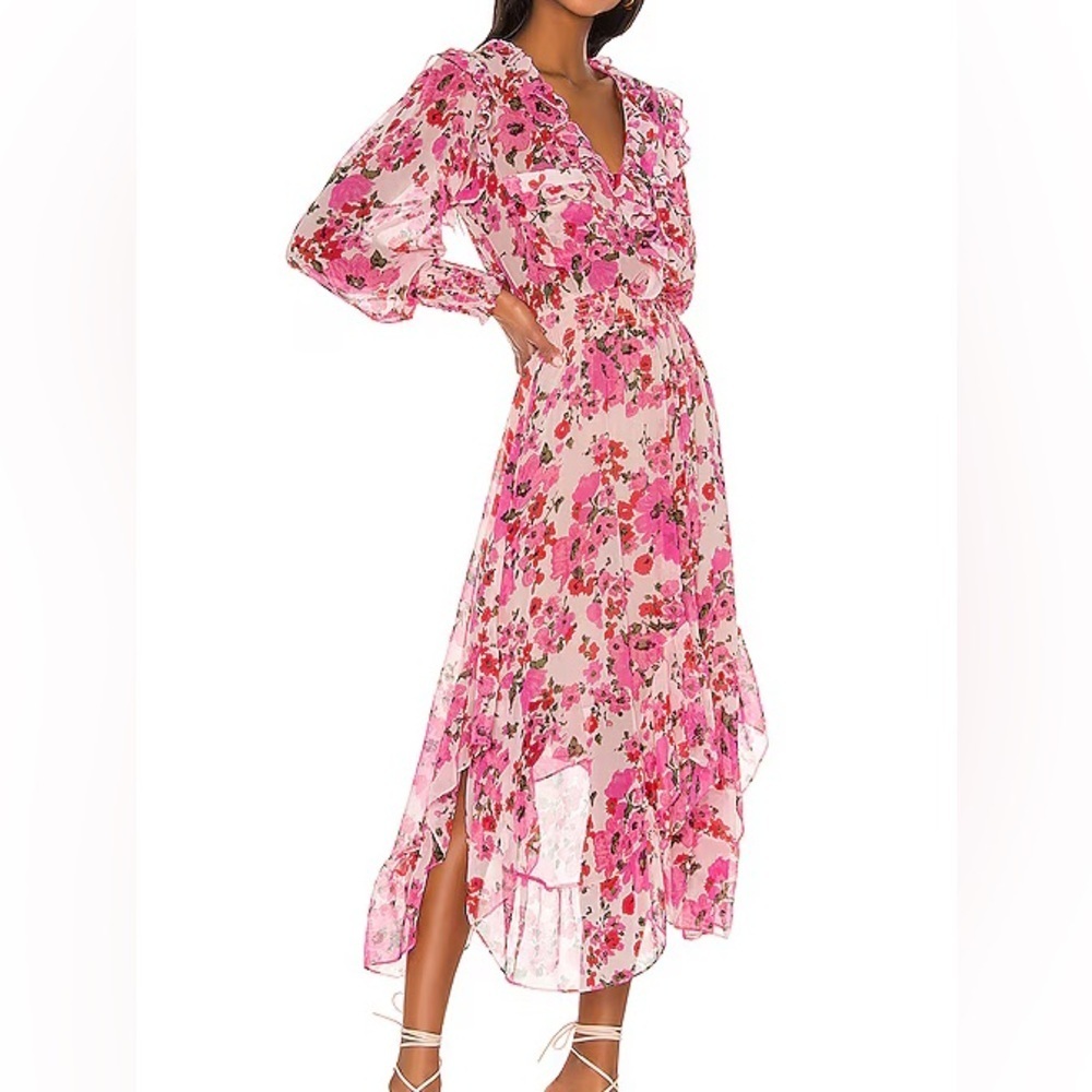Misa Los Angeles Pink Floral Midi Dress